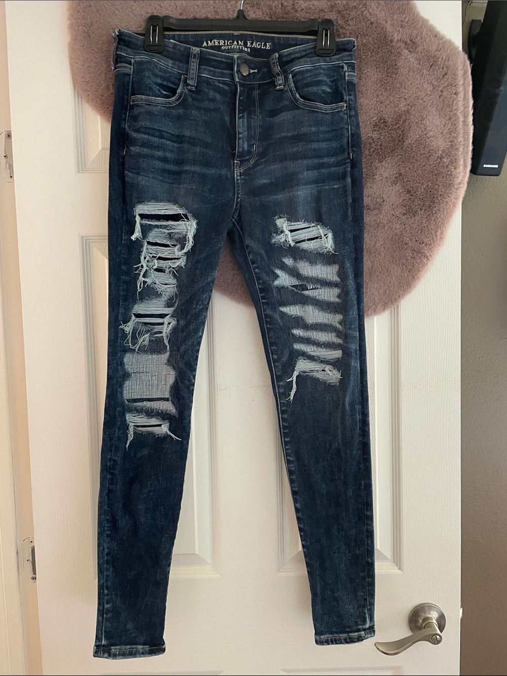 American Eagle Outfitters Dark Blue Distressed Skinny Jeans